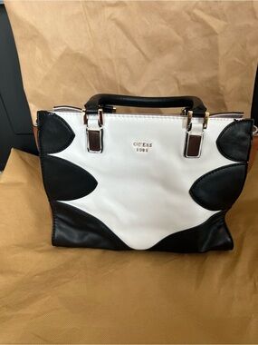 Guess Black, White & Brown Colorblock Satchel
